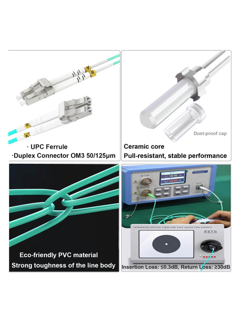 KASTWAVE كابل تصحيح الألياف بطول 1 متر/3 أقدام OM3، عبوة من 5 كابلات تصحيح الألياف متعددة الأوضاع من LC إلى LC، كابل الألياف الضوئية، سلك LC إلى LC LSZH 10 جيجابايت متعدد الأوضاع دوبلكس 50/125 ميكرومتر - Image 3