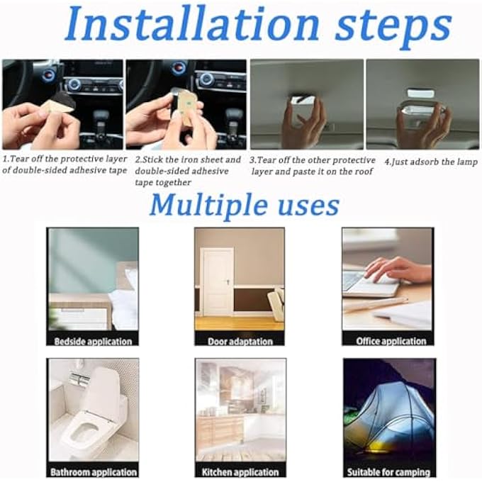 ريحني أضواء ليد داخلية لمنطقة شحن الشاحنة، مصباح قراءة محمول 8 ألوان للسيارة، مصباح جو قابل لإعادة الشحن عبر USB، مناسب للسيارة والشاحنات والخزائن والتخييم وغرفة النوم، لون أسود - Image 2