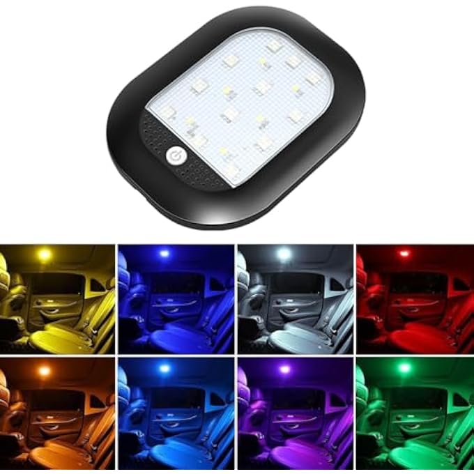 ريحني أضواء ليد داخلية لمنطقة شحن الشاحنة، مصباح قراءة محمول 8 ألوان للسيارة، مصباح جو قابل لإعادة الشحن عبر USB، مناسب للسيارة والشاحنات والخزائن والتخييم وغرفة النوم، لون أسود - Image 1