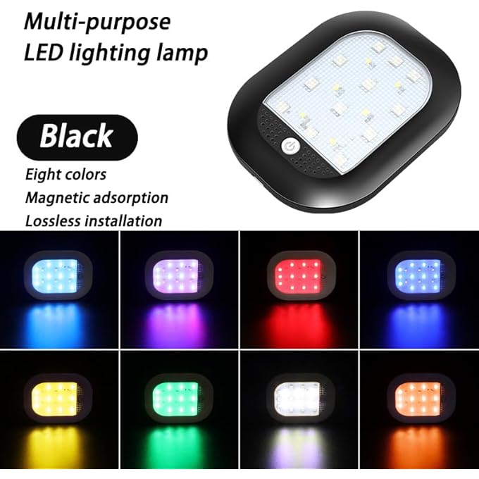 ريحني أضواء ليد داخلية لمنطقة شحن الشاحنة، مصباح قراءة محمول 8 ألوان للسيارة، مصباح جو قابل لإعادة الشحن عبر USB، مناسب للسيارة والشاحنات والخزائن والتخييم وغرفة النوم، لون أسود - Image 3
