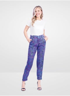 Web Denim Web Denim Flower Printed High Waist Fashionable Jogger Pants Stretchable Comfort Fit Casual 100% Tencel Pant with Pockets For Women’s  - Image 1