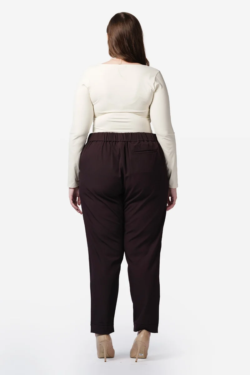 Virgio  Solid Cotton Plus Size Trousers With Front Pleat And Drawcord Detail for Women for Women | Best Price UAE