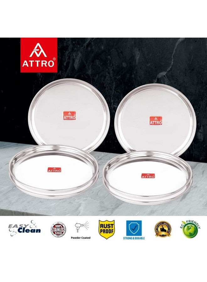 Attro 6 Pieces Prisma Stainless Steel Thali/Dinner Plates, Food Grade Quality Round Plate Set for Home, Restaurants & Outdoor - Silver - Image 2