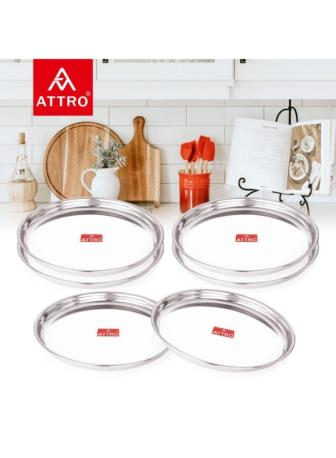 Attro 6 Pieces Prisma Stainless Steel Thali/Dinner Plates, Food Grade Quality Round Plate Set for Home, Restaurants & Outdoor - Silver - Image 4