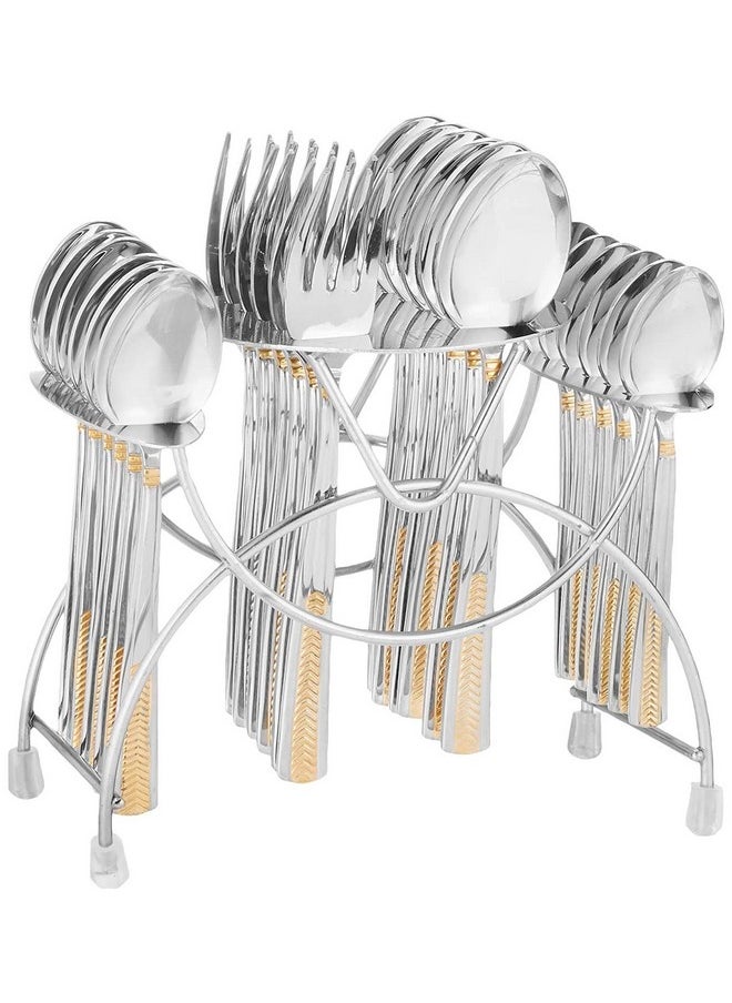 FNS FnS Midas Premium Stainless Steel 24 Karat Gold Plated Cutlery Set, 24-Piece, Silver (6 Dinner Spoons, 6 Dinner Forks, 6 Tea Spoons & 6 Baby Spoons) 
