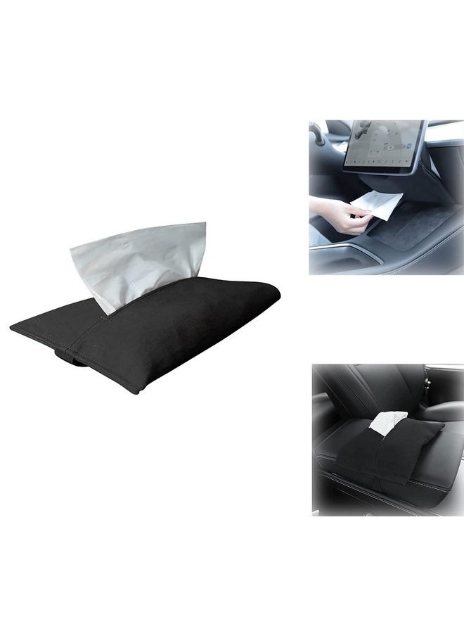 Beauenty - Car Tissue Holder for Tesla Model 3 Accessories Model Y X S Center Console Napkin Holders Leather Tissue Box for Visor Screen Backseat Dashboard Armrest Box - Image 1