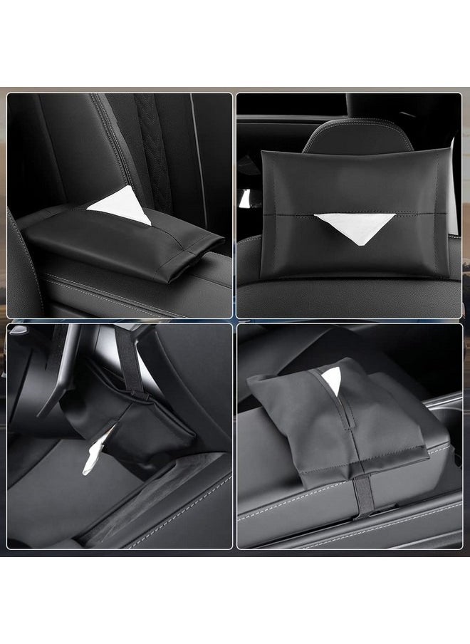 Beauenty - Car Tissue Holder for Tesla Model 3 Accessories Model Y X S Center Console Napkin Holders Leather Tissue Box for Visor Screen Backseat Dashboard Armrest Box - Image 1