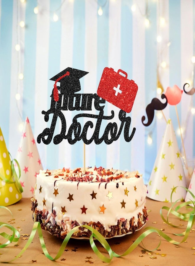 WeBenison Future Doctor Cake Topper Medical School Graduation Congrats Doctor Cake Decorations Doctor Dentist Graduate Party Decorations Supplies Black Red Glitter - Image 4