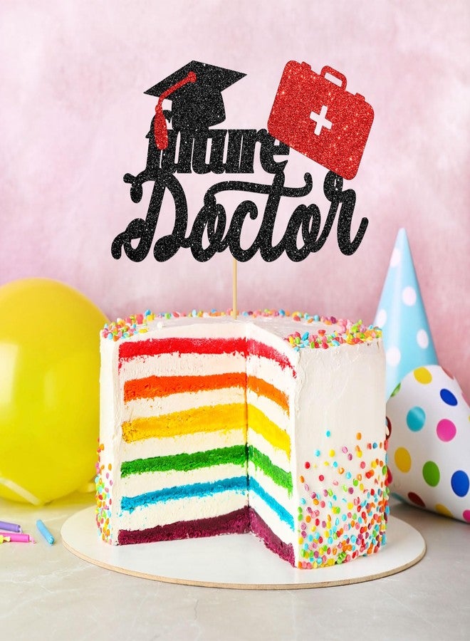 WeBenison Future Doctor Cake Topper Medical School Graduation Congrats Doctor Cake Decorations Doctor Dentist Graduate Party Decorations Supplies Black Red Glitter - Image 5