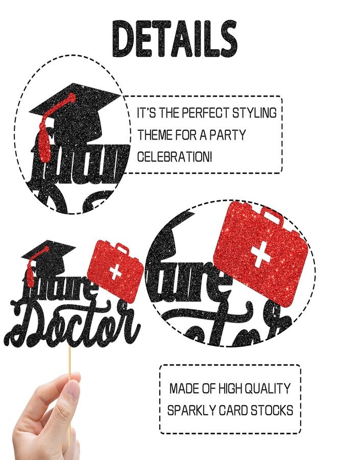 WeBenison Future Doctor Cake Topper Medical School Graduation Congrats Doctor Cake Decorations Doctor Dentist Graduate Party Decorations Supplies Black Red Glitter - Image 3