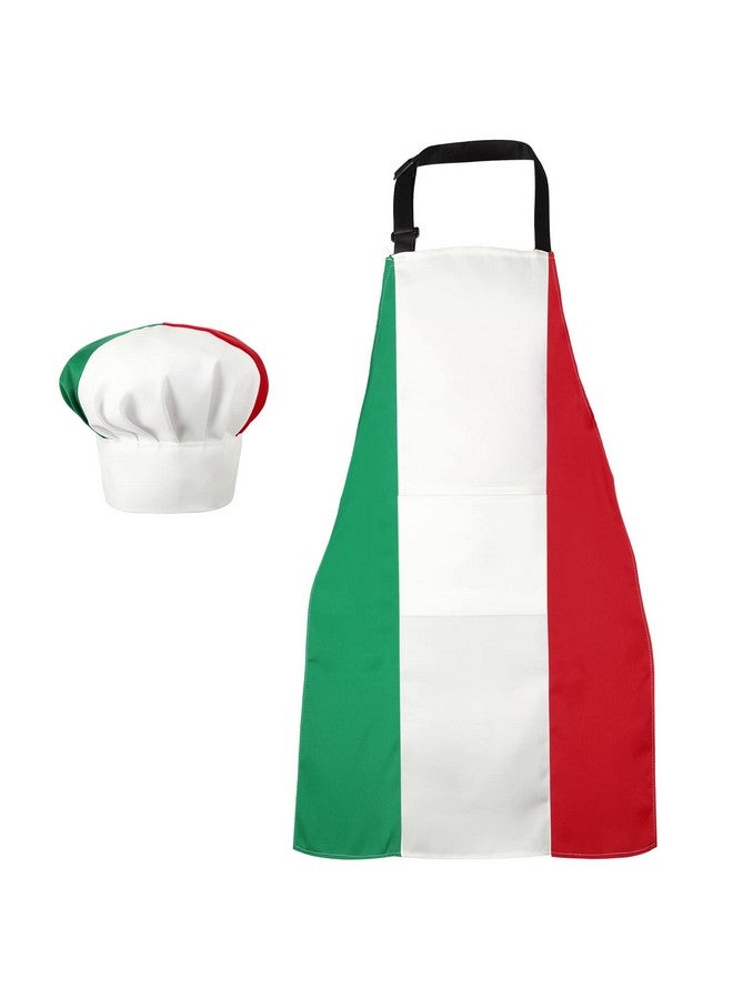 Satinior SATINIOR Chef Hat and Apron Italian flag Patriotic Fabric Adjustable Baking with pocket italy cooking baking Apron for Women Men  - Image 1