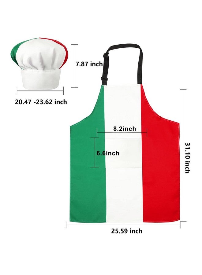 Satinior SATINIOR Chef Hat and Apron Italian flag Patriotic Fabric Adjustable Baking with pocket italy cooking baking Apron for Women Men  - Image 2