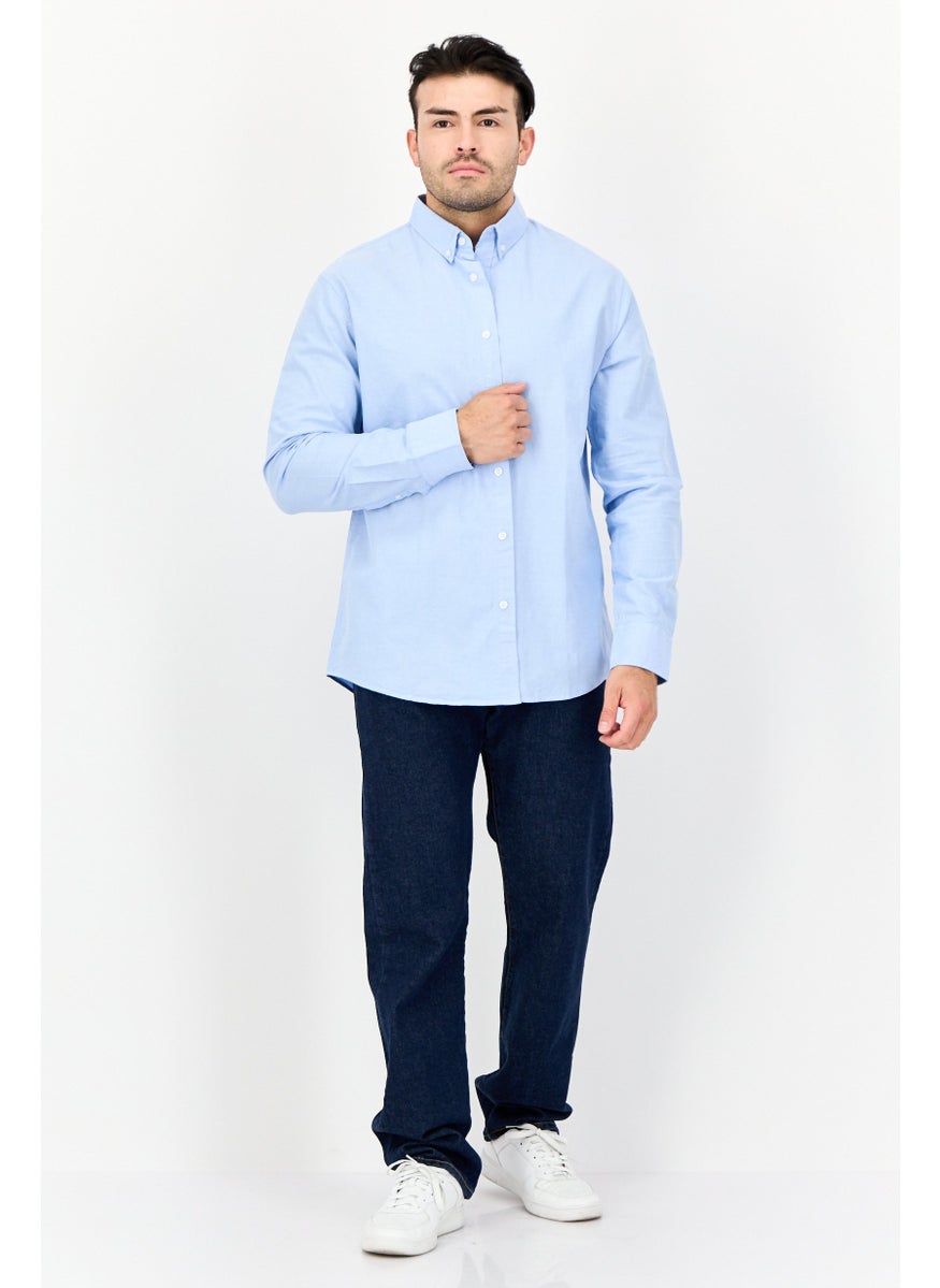 Algspar Men Regular Fit Solid Long Sleeves Casual Shirt, Blue  - Image 2