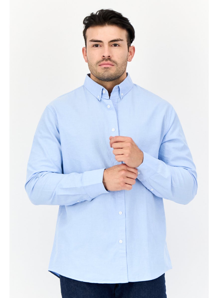 Algspar Men Regular Fit Solid Long Sleeves Casual Shirt, Blue  - Image 1