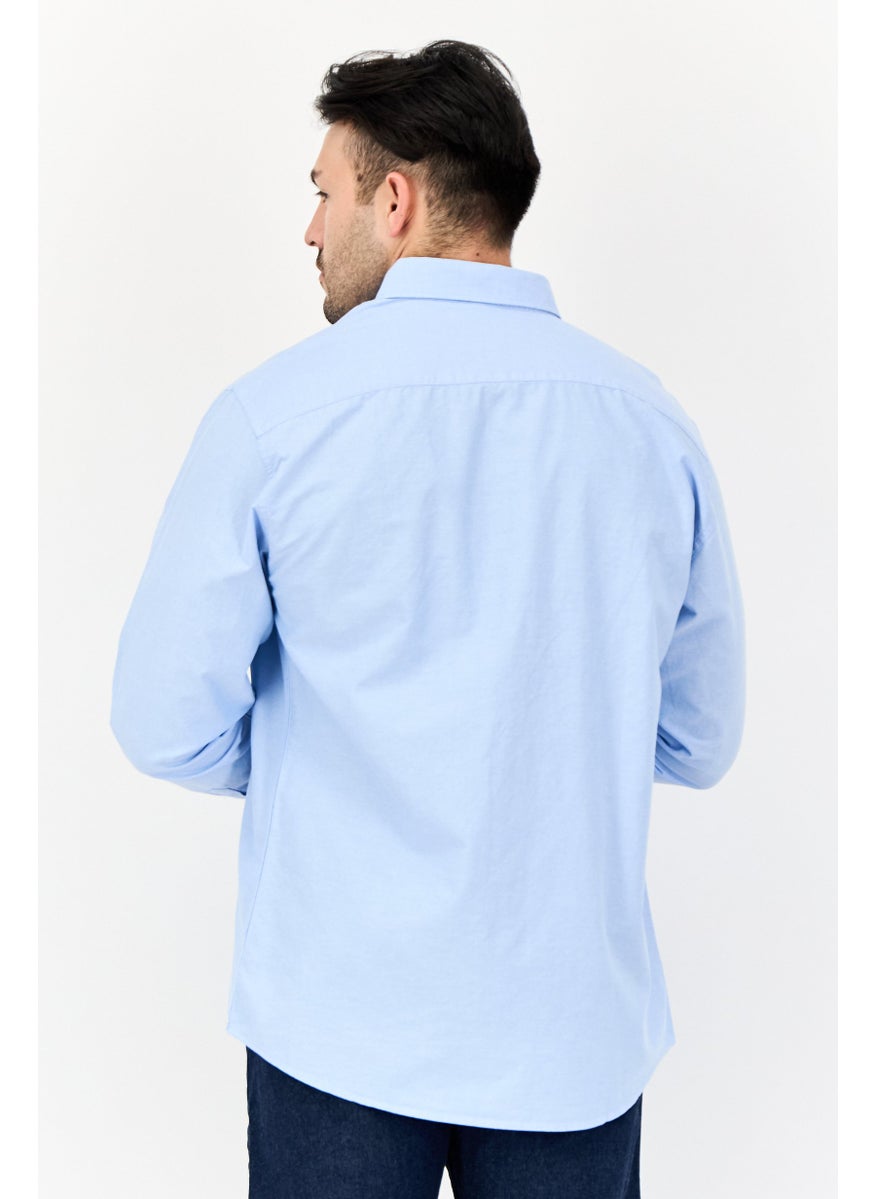 Algspar Men Regular Fit Solid Long Sleeves Casual Shirt, Blue  - Image 3