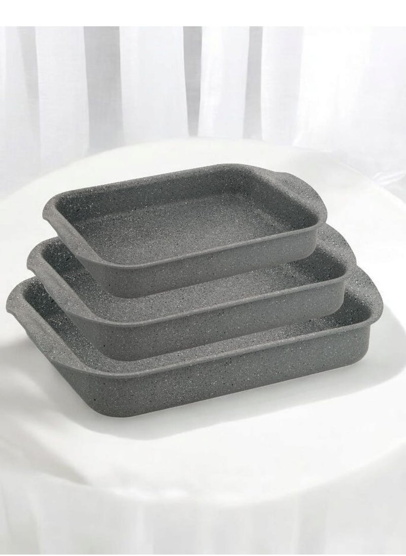 OZO 3Pcs Granite Rectangular Baking Trays , 31,33,35 Cm , Made in Turkey  - Image 2