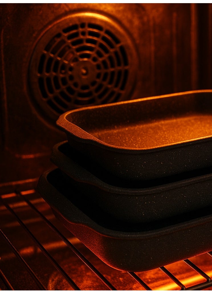 OZO 3Pcs Granite Rectangular Baking Trays , 31,33,35 Cm , Made in Turkey  - Image 3