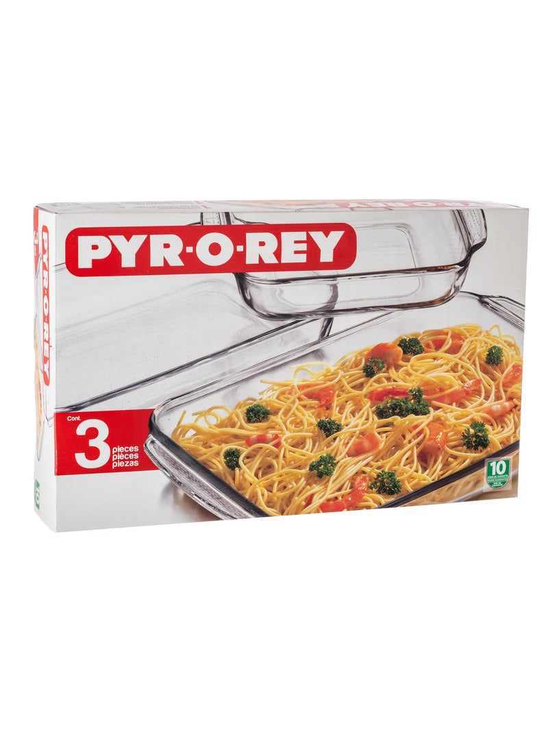 Pyr-o-rey Mexican 3-piece rectangular glass oven tray set - Image 4