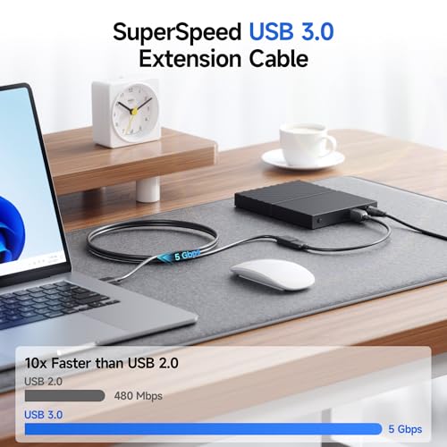 Cable Matters كابل ماذرز 5 جيجابت في الثانية كابل تمديد USB طويل - 10 أقدام، كابل تمديد USB 3.0، ذكر إلى أنثى موسع USB 3.0، متوافق مع كاميرا الويب، سماعة الواقع الافتراضي، الطابعة، القرص الصلب، أسود - Image 2