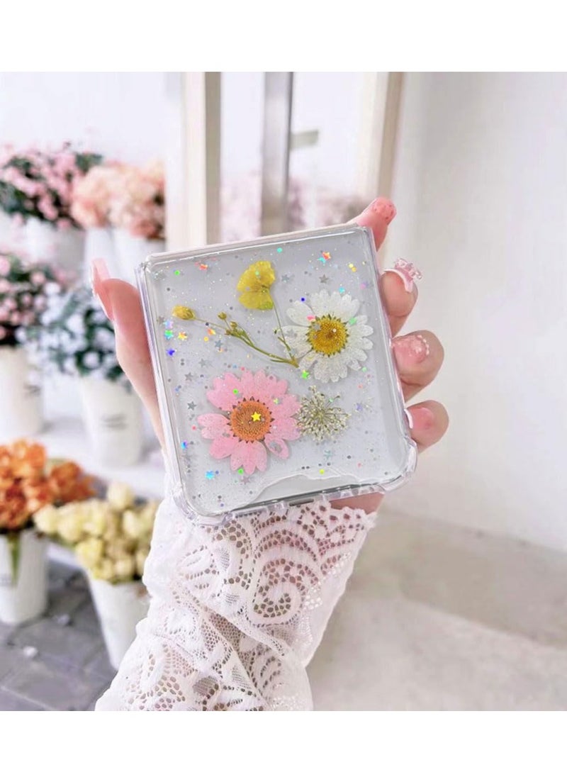 Excefore - Compatible with Samsung Galaxy Z Flip 5 5G Case, Daisy Flower Clear with Design, ransparent Dried Real Pressed Flower Aesthetic Case, Cute Case for Galaxy Z Flip 5 Soft Silicone - Image 1