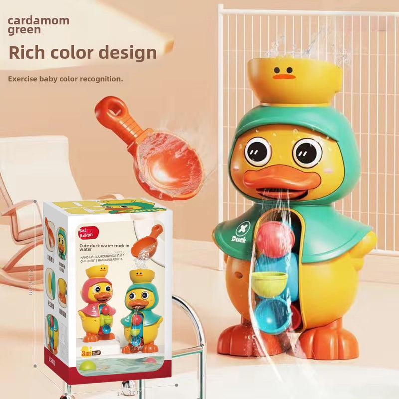 MengMeng Duck Rotating Water Truck Baby Bathing Toy Yellow Duck Baby Children's Water Spray Big Duck Boys and Girls(Rotating adorable duck water truck [bean bean green-color box] 330G) - Image 1