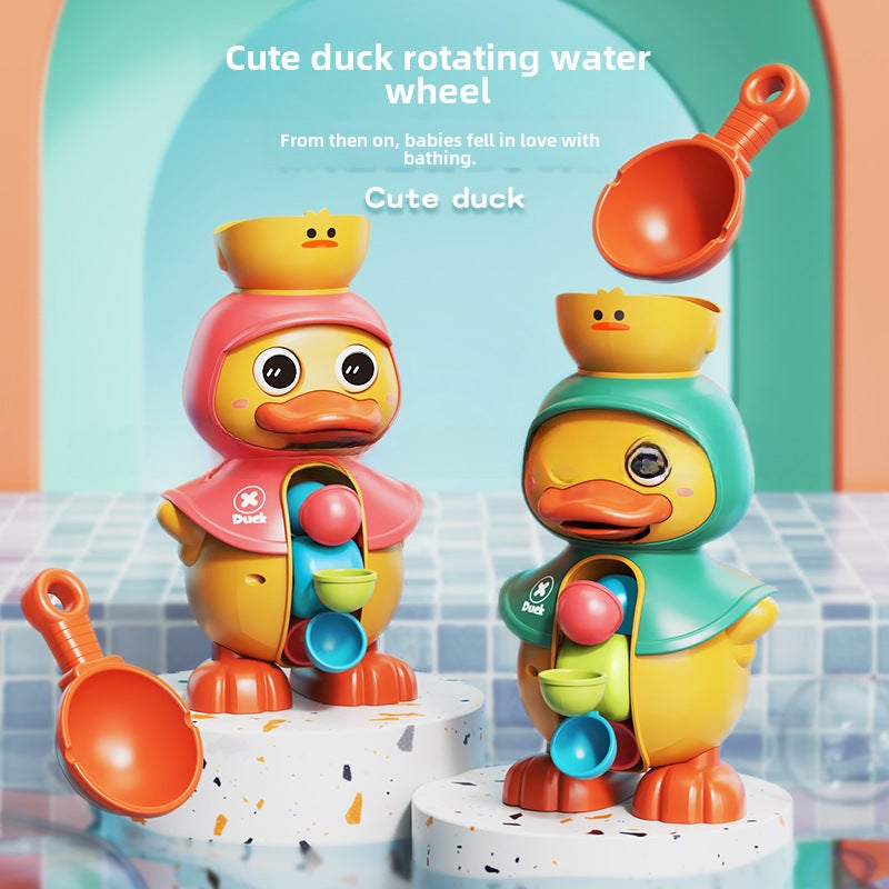 MengMeng Duck Rotating Water Truck Baby Bathing Toy Yellow Duck Baby Children's Water Spray Big Duck Boys and Girls(Rotating adorable duck water truck [bean bean green-color box] 330G) - Image 2