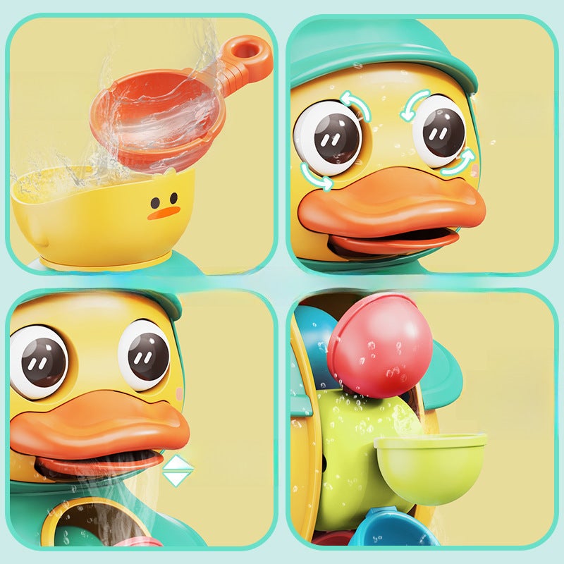MengMeng Duck Rotating Water Truck Baby Bathing Toy Yellow Duck Baby Children's Water Spray Big Duck Boys and Girls(Rotating adorable duck water truck [bean bean green-color box] 330G) - Image 4