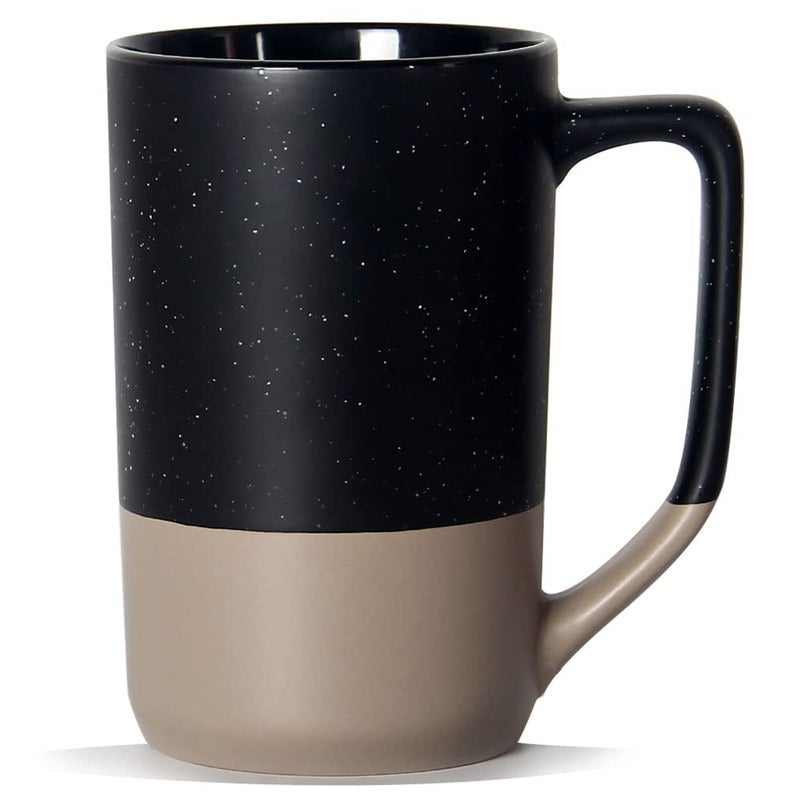 SHOWFULL 16oz Large Coffee Mug Two Color Combination Big Ceramic Tea Cup with Large Handle with White Speckled for Men Women Restaurant Home Office Hot Drinks Black