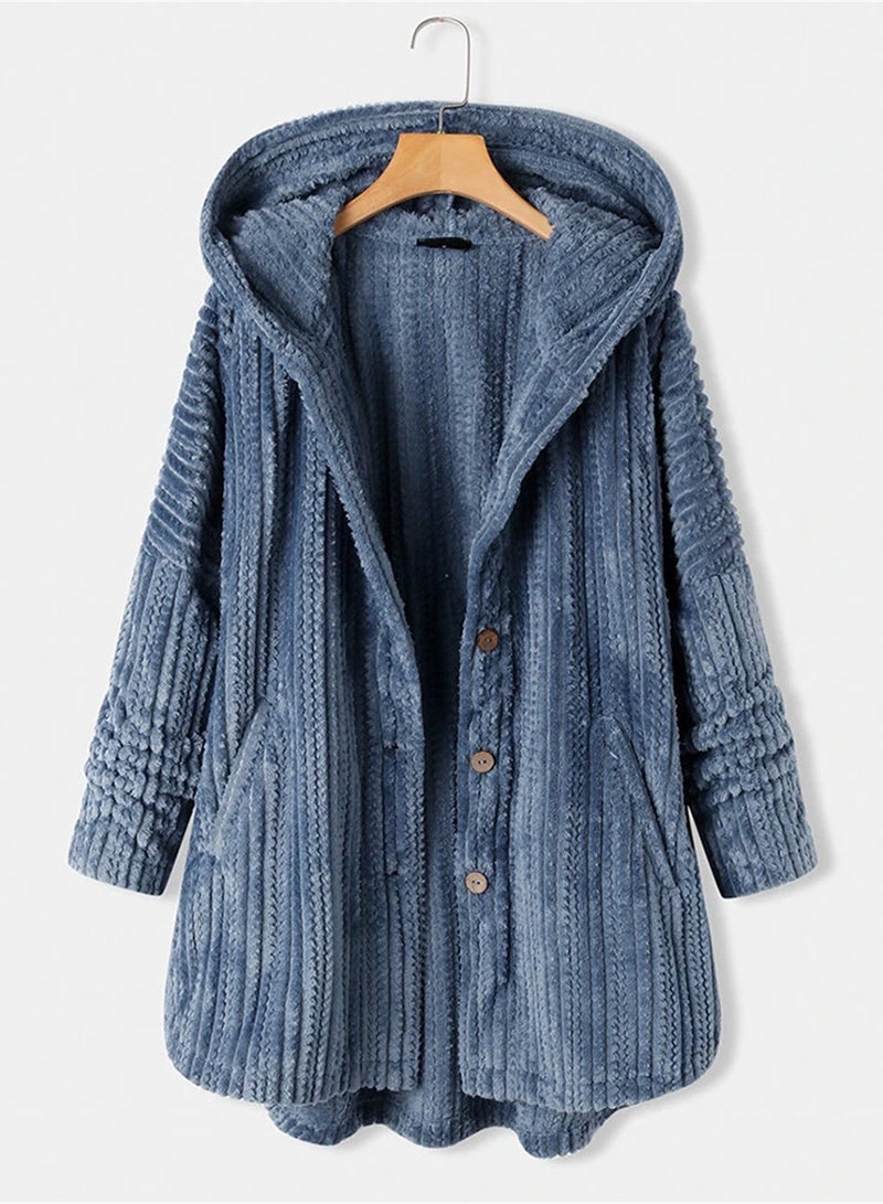 Loquat Fashion Women's Padded Jacket Hooded Long Jacket Casual Warm Padded Jacket Blue  - Image 1