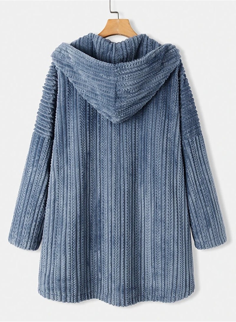 Loquat Fashion Women's Padded Jacket Hooded Long Jacket Casual Warm Padded Jacket Blue  - Image 2