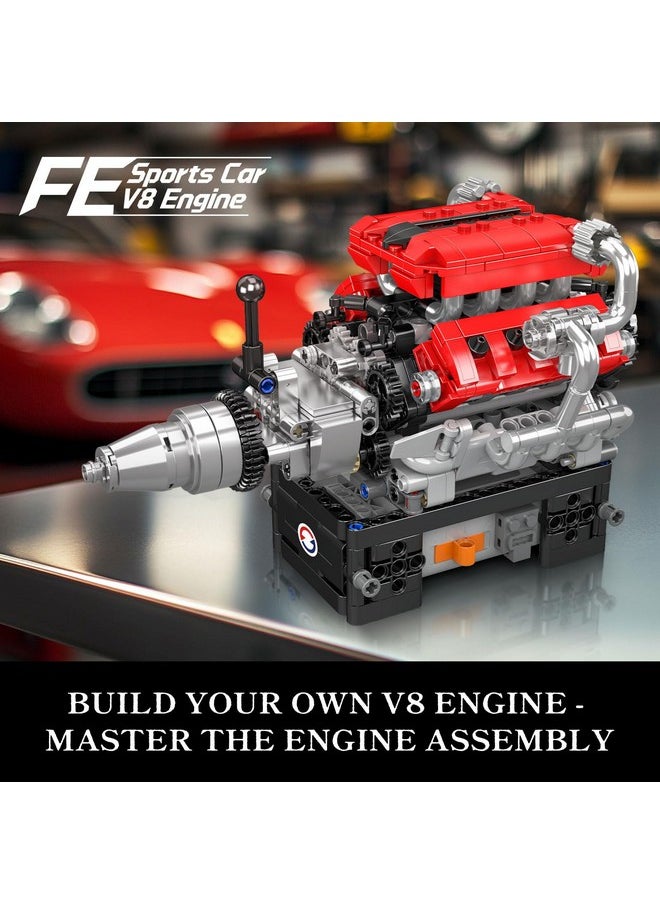 mould king Mould King 10204 V8 Engine Model Kit That Works - DIY Car Engine Replica Build Blocks Set for Boys, Build Your Own Mini Engine Toys for Display, STEM Project for Kids (750 Pcs)  - Image 2