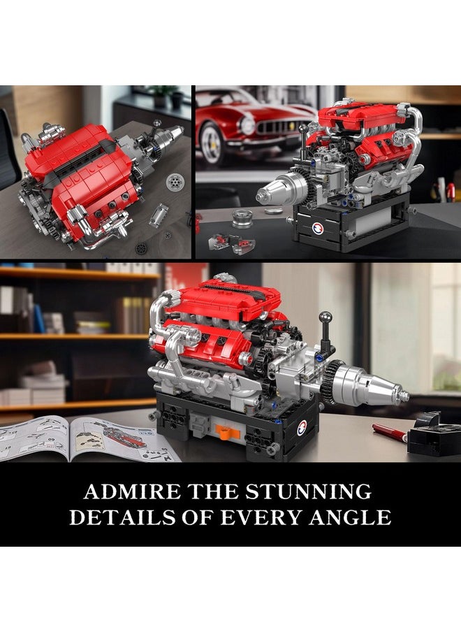 mould king Mould King 10204 V8 Engine Model Kit That Works - DIY Car Engine Replica Build Blocks Set for Boys, Build Your Own Mini Engine Toys for Display, STEM Project for Kids (750 Pcs)  - Image 3