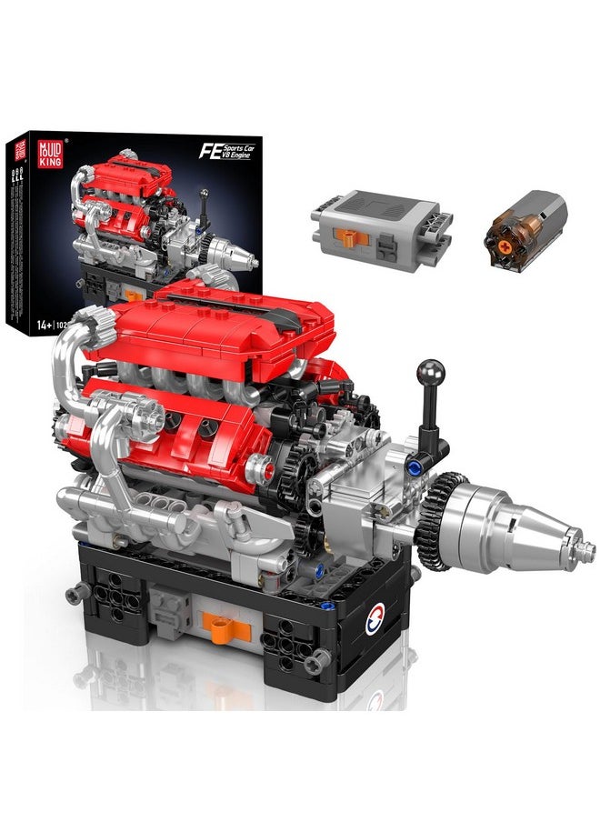 mould king Mould King 10204 V8 Engine Model Kit That Works - DIY Car Engine Replica Build Blocks Set for Boys, Build Your Own Mini Engine Toys for Display, STEM Project for Kids (750 Pcs)  - Image 1