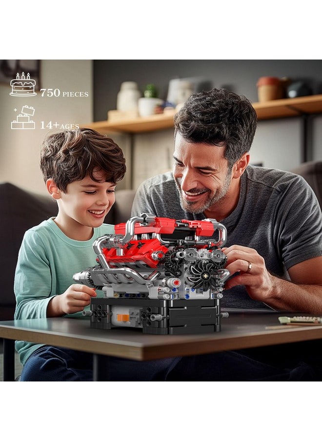 mould king Mould King 10204 V8 Engine Model Kit That Works - DIY Car Engine Replica Build Blocks Set for Boys, Build Your Own Mini Engine Toys for Display, STEM Project for Kids (750 Pcs)  - Image 5