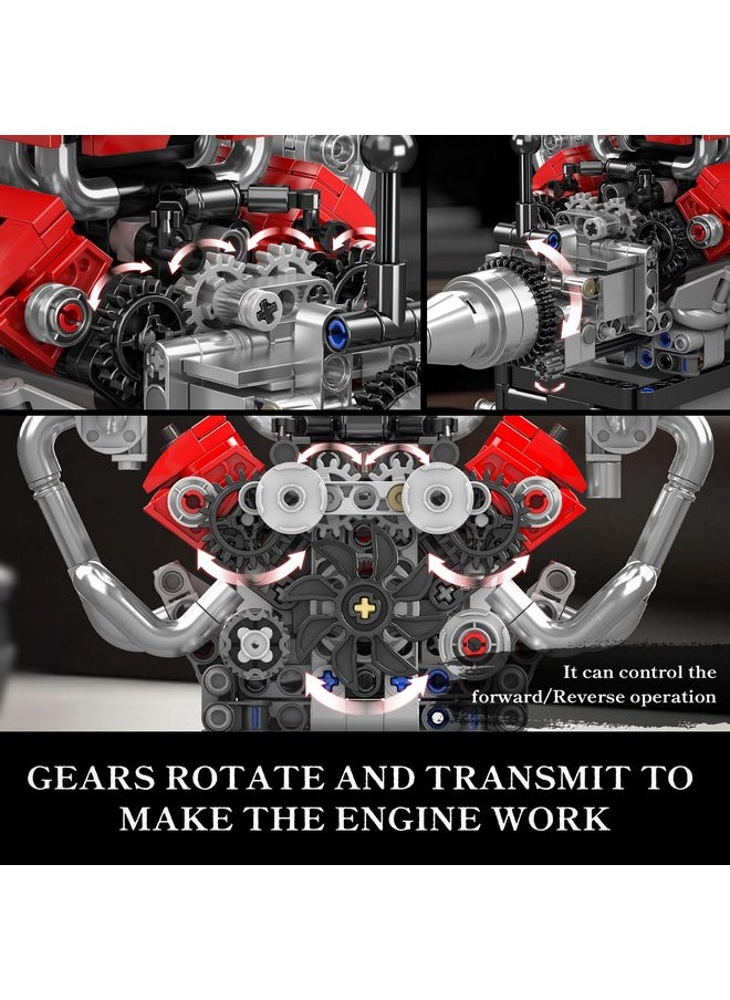 mould king Mould King 10204 V8 Engine Model Kit That Works - DIY Car Engine Replica Build Blocks Set for Boys, Build Your Own Mini Engine Toys for Display, STEM Project for Kids (750 Pcs)  - Image 4