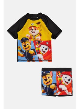 PAW PATROL Kids Boy 2 Pcs Graphic Print T-Shirts And Shorts Swim Sets, Yellow  - Image 1