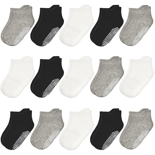 HYCLES 15 Pairs Toddler Socks, Kids Grip Socks for 5-7 years Non Slip Ankle Sock for Baby Boys Girls - Image 1