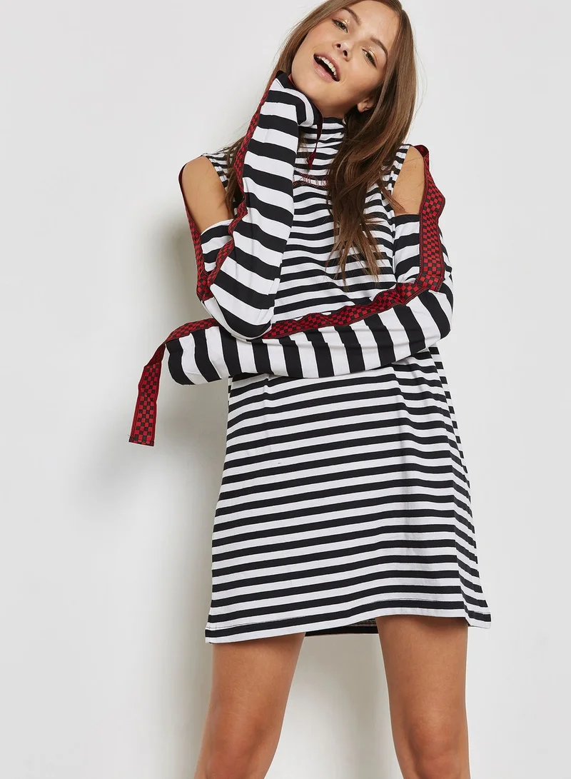 Jaded London Cold Shoulder Stripe Dress