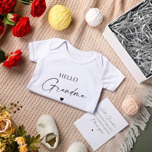 Shyyween 4 Pcs Pregnancy Announcement for Grandma, Hello Grandma Baby Bodysuit, Hello Grandma Pregnancy Reveal Card Baby Reveal Gift Box Baby Announcement Gifts Set for Grandma - Image 3
