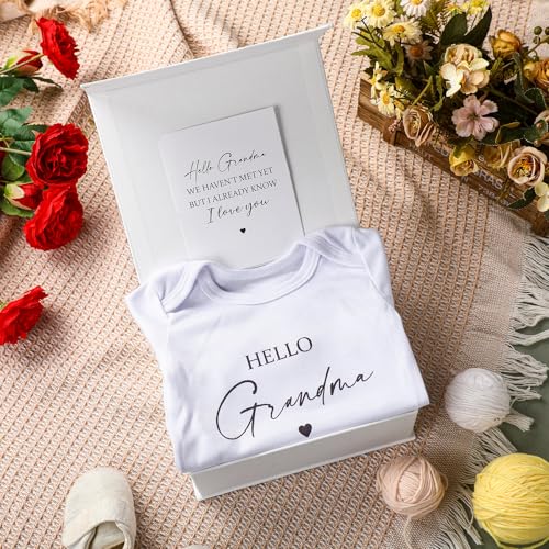 Shyyween 4 Pcs Pregnancy Announcement for Grandma, Hello Grandma Baby Bodysuit, Hello Grandma Pregnancy Reveal Card Baby Reveal Gift Box Baby Announcement Gifts Set for Grandma - Image 4