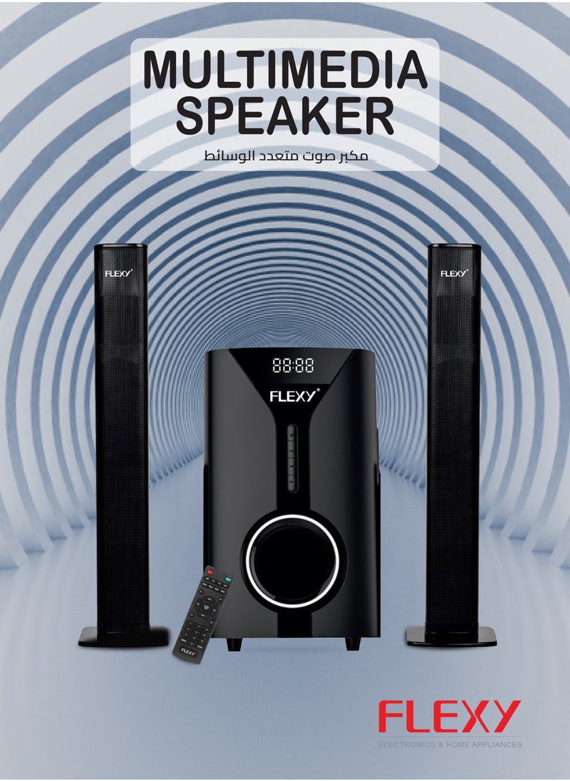 Flexy - 2.1 Channel Home Theater Speaker System with Sound Bar, 5000W PMPO Output, Bluetooth, USB/Card Playback, FM Radio, Powerful Subwoofer & Satellite Speakers, Remote Control - Image 1
