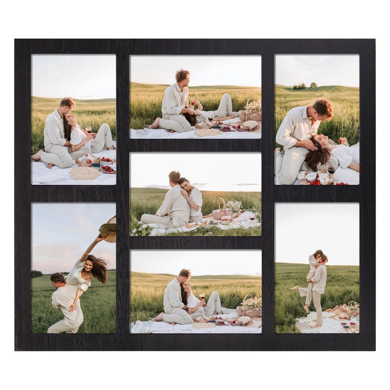 YESKAY 4x6 Picture Frame Collage for Wall Decor, Multiple Photo Collage Frames with Tempered Glass, 7-Opening for 4 x 6 Picture Frames, Rustic Black, 1 Pack - Image 1
