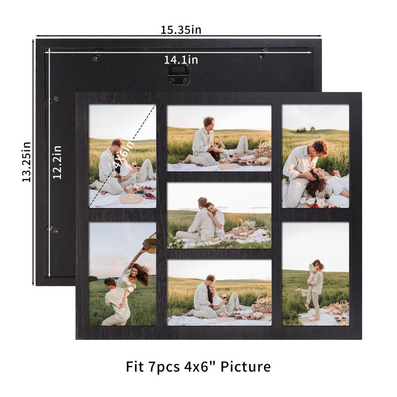 YESKAY 4x6 Picture Frame Collage for Wall Decor, Multiple Photo Collage Frames with Tempered Glass, 7-Opening for 4 x 6 Picture Frames, Rustic Black, 1 Pack - Image 3