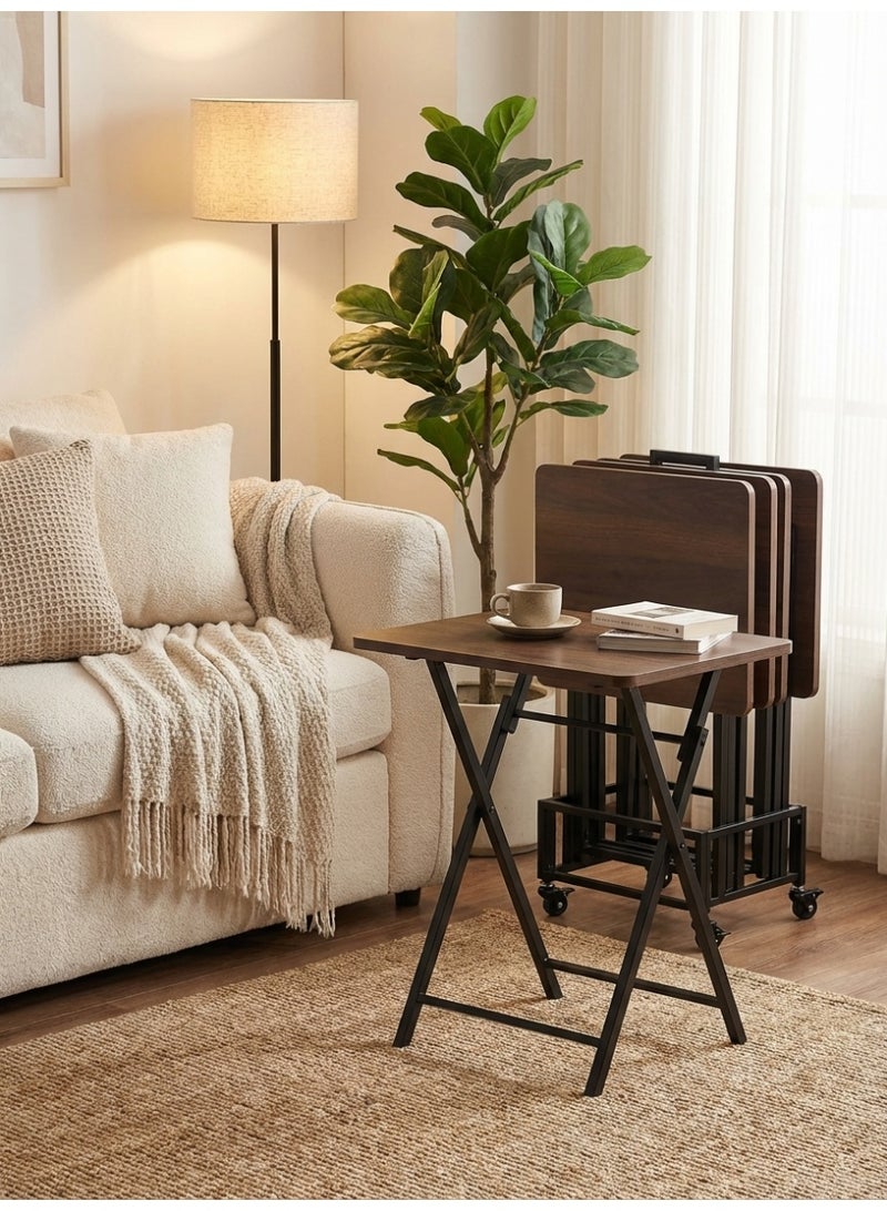 Living 4-Piece Folding Serving Table Set with Mobile Stand - Image 1