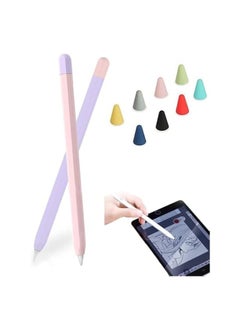 Silicone Sleeve Apple Pencil Case 2nd Generation Touch Screen Pen Protective Nib Cover Grip Accessories with 4 Pen Caps Case 8 Nib Covers