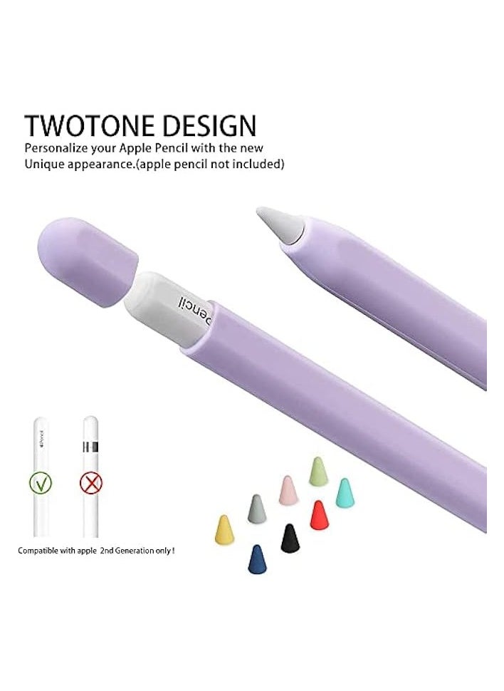 PROMASS - Silicone Sleeve Apple Pencil Case 2nd Generation Touch Screen Pen Protective Nib Cover Grip Accessories with 4 Pen Caps Case 8 Nib Covers - Image 1