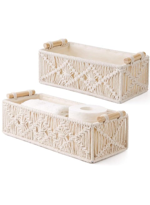 2PCS Macrame Storage Baskets Handmade Organizer Boho for Livingroom Home