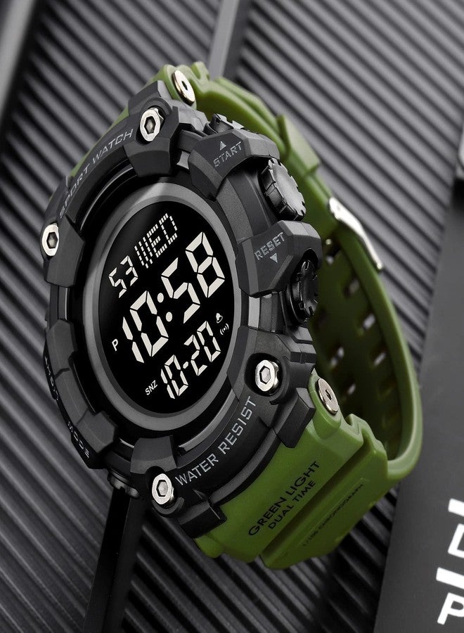 FANMIS Mens Military Multifunction Digital LED Watch Electronic Waterproof Alarm Quartz Sports Watch (Y Army Green) - Image 4