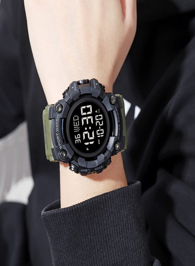 FANMIS Mens Military Multifunction Digital LED Watch Electronic Waterproof Alarm Quartz Sports Watch (Y Army Green) - Image 5