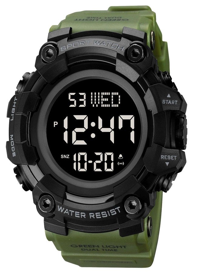 FANMIS Mens Military Multifunction Digital LED Watch Electronic Waterproof Alarm Quartz Sports Watch (Y Army Green) - Image 2